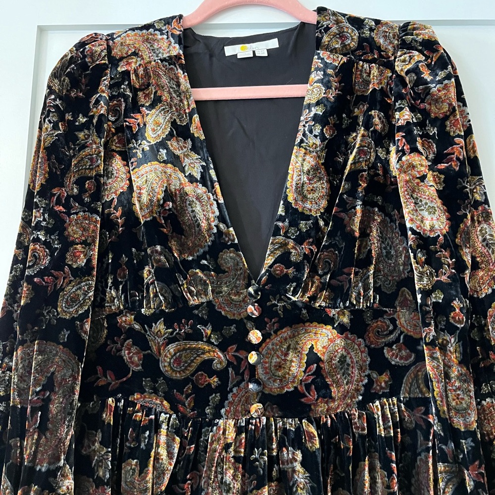 BODEN Velvet Midi Dress with Button Detail Paisley